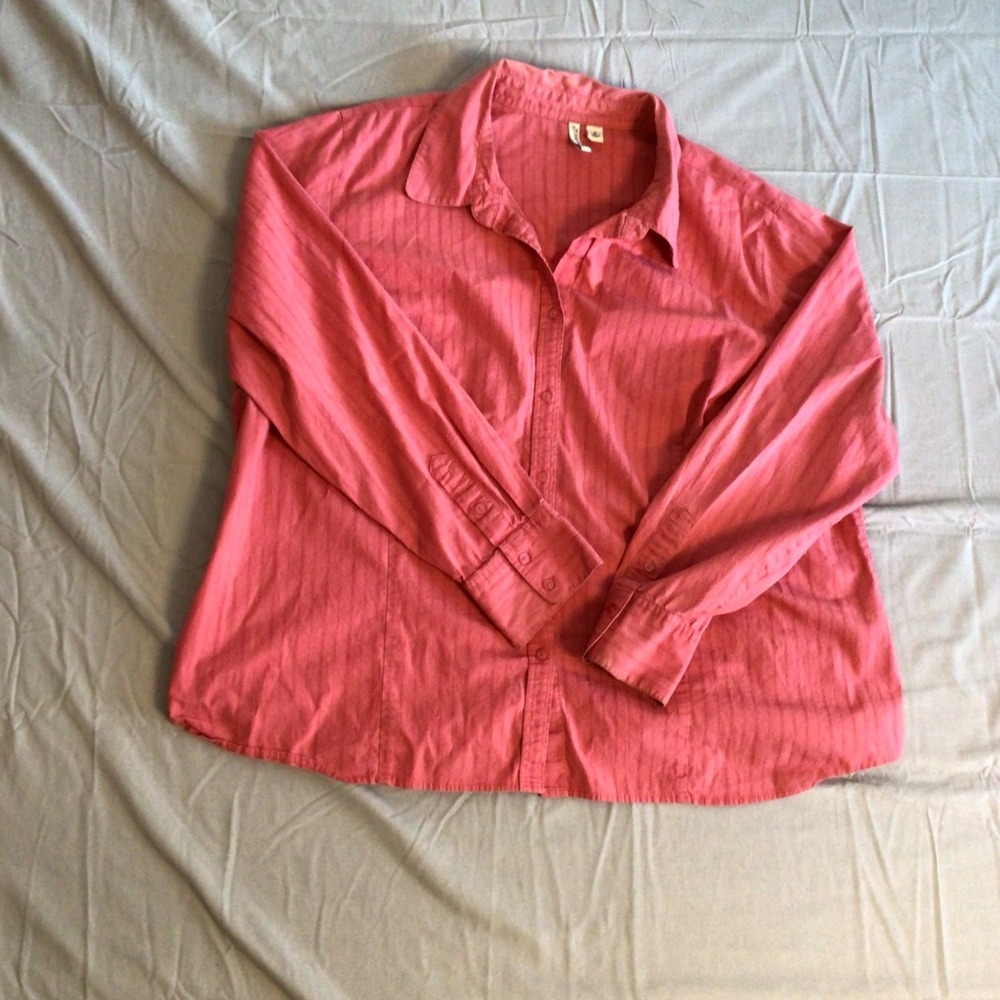 St. John's Bay Women's Shirt 3X Plus Pink Stretch‎ Everyday Streetwear Button-Up